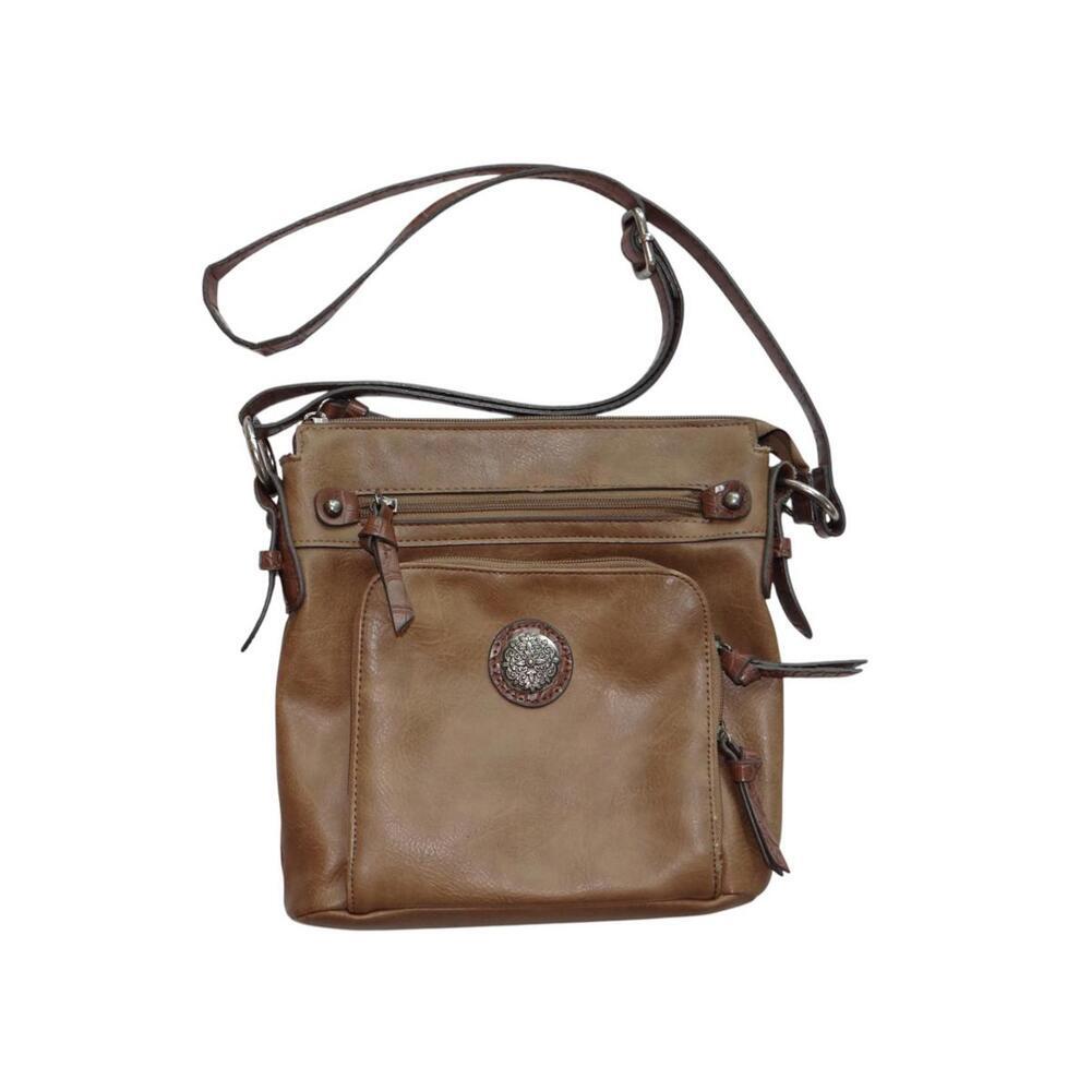 Brown Leather Women's Crossbody Bag with Multiple Zippered‎ Compartments - Picture 1 of 8